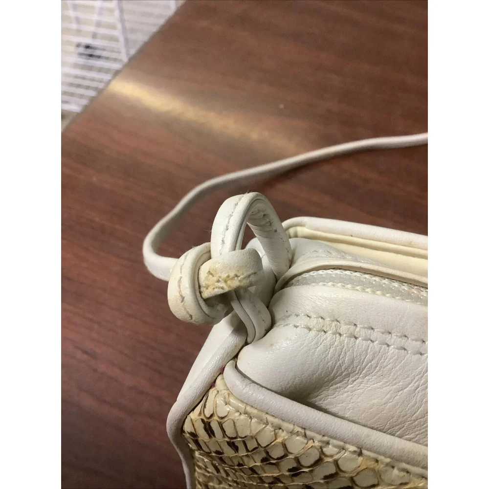 LORD & TAYLOR Ivory Leather & Snakeskin Shoulder Bag-B130